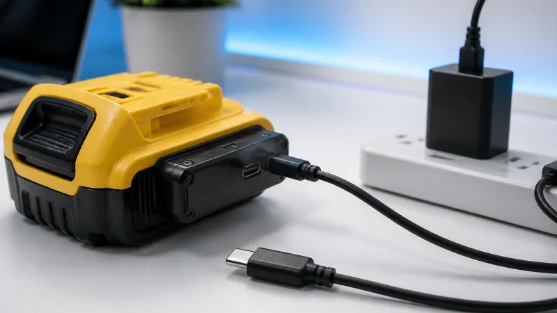Adaptador DeWalt para carga USB-C bidireccional de baterías