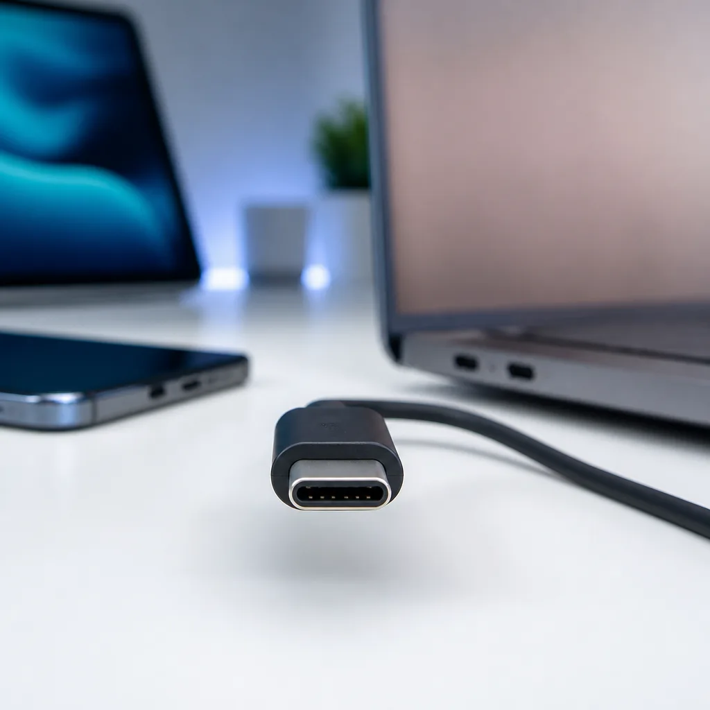 USB-C connector shown from the front, highlighting its oval reversible shape
