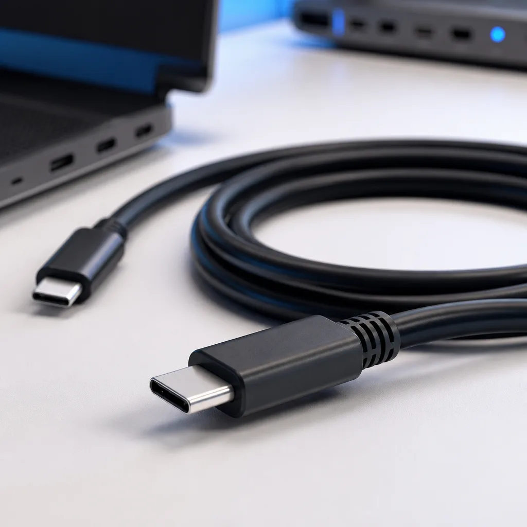 conector de cable USB-C más grueso con una carcasa ligeramente mayor que indica electrónica activa en su interior