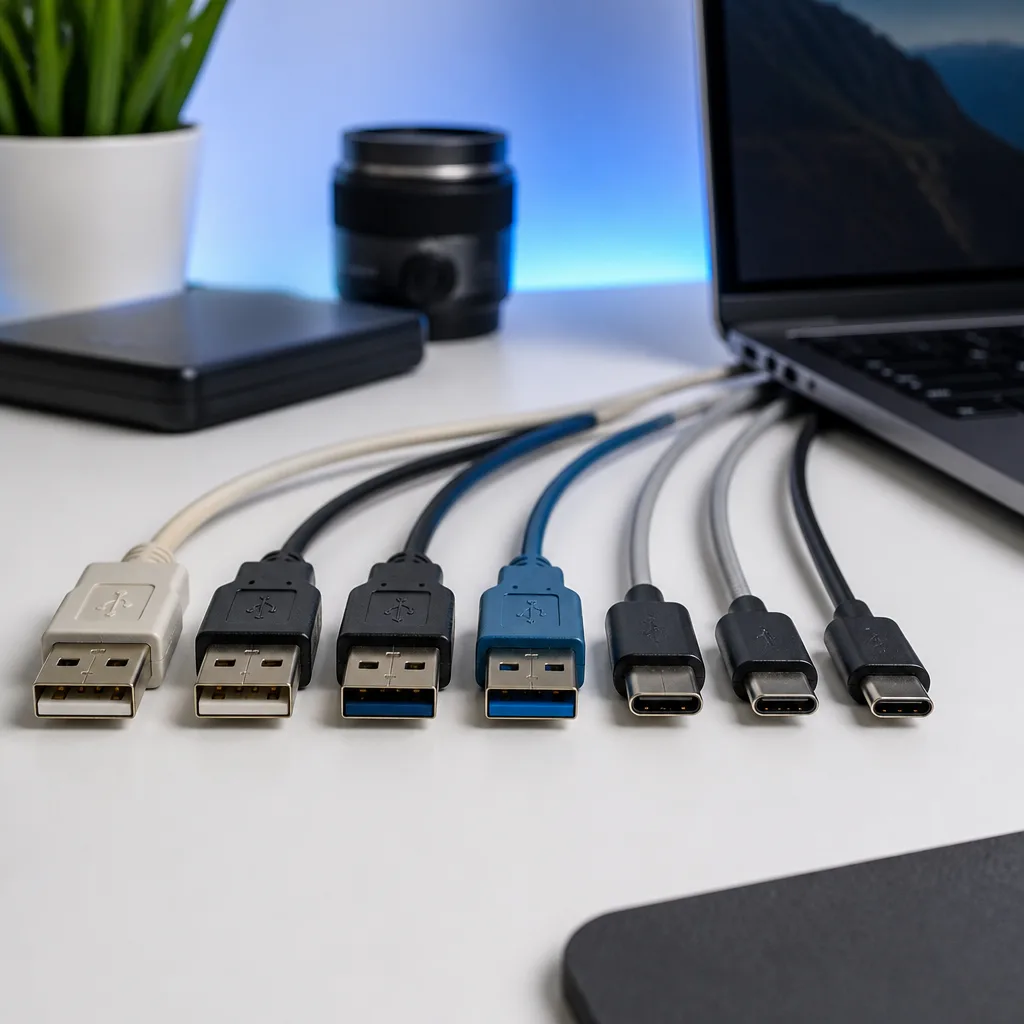 Timeline graphic of USB connector generations from Type-A to USB-C